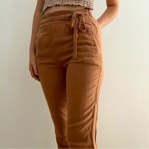 OAK + FORT TERRACOTTA  CROP LINEN BLEND PANTS - XS